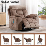 CANMOV Large Power Lift Recliner Chair with Massage and Heat for Elderly Big and Tall People, Overstuffed Wide Recliners with 2 Cup Holders, Side Pocket and USB Port, Camel