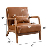 INZOY Mid Century Modern Accent Chair with Wood Frame, PU Leather Reading Armchair with Waist Cushion, Upholstered Living Room Chairs for Bedroom Sunroom (Camel)