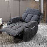 CANMOV Manual Recliner Chair with Massage and Heat, Overstuffed Recliner Chair with Cup Holders & Side Pockets, Comfy Soft Fabric Reclining Sofa for Living Room, Bedroom, Dark Grey