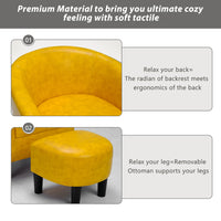 INZOY Modern Accent Chair with Ottoman for Small Space, Club Chair with Ottoman Set, Comfy PU Leather Barrel Reading Chairs for Living Room Bedroom, Round Reading Chair with Foot Rest, Yellow