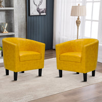 INZOY Modern Accent Chair with Ottoman for Small Space, Club Chair with Ottoman Set, Comfy PU Leather Barrel Reading Chairs for Living Room Bedroom, Round Reading Chair with Foot Rest, Yellow