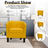 INZOY Modern Accent Chair with Ottoman for Small Space, Club Chair with Ottoman Set, Comfy PU Leather Barrel Reading Chairs for Living Room Bedroom, Round Reading Chair with Foot Rest, Yellow