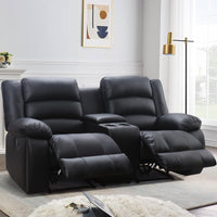 EBELLO Faux Leather Manual Loveseat Recliner, Reclining Sofa Chair with 2 Concealed Cup Holders, Hidden Storage, Overstuffed Armrest Couch Set for Living Room, Bedroom, Meeting Room, Black (Loveseat)