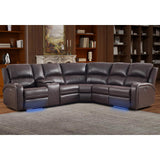 EBELLO Power Reclining Sectional Sofa with LED Light, Faux Leather Sectional Couch for Living Room, Modern Corner Furniture Sets with 2 Recliner Seats, Cup Holders, Storage Console, Brown