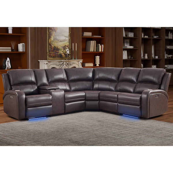 EBELLO Power Reclining Sectional Sofa with LED Light, Faux Leather Sectional Couch for Living Room, Modern Corner Furniture Sets with 2 Recliner Seats, Cup Holders, Storage Console, Brown
