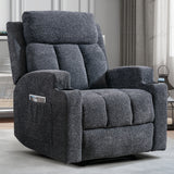 CANMOV Manual Recliner Chair with Massage and Heat,Soft Fabric Recliner Chair with Overstuffed Arm and Back, Manual Reclining Single Sofa with 2 Cup Holders, Side Pocket for Living Room,Dark Grey