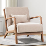 CANMOV Modern Accent Chair with Lumbar Pillow, Upholstered Mid-Century Accent Arm Chair with Thick Seat Cushion & Solid Wood Frame, Small Side Comfy Chair for Living Room, Bedroom, Balcony, Beige