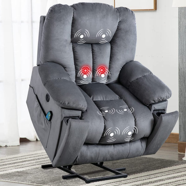 CANMOV Large Power Lift Recliner Chair with Massage and Heat for Elderly, Overstuffed Wide Recliners, Heavy Duty and Safety Motion Reclining Mechanism with USB Ports, 2 Concealed Cup Holders, Gray