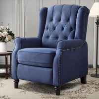 EBELLO Pushback Recliner Chair, Fabric Armchair Push Back Recliner with Rivet Decoration, Single Sofa Accent Chair for Living Room, Bedroom,Dark Blue