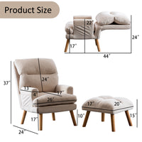 INZOY Accent Chairs with Ottoman, Velvet Fabric Armchair with Ottoman for Bedroom Living Room, Mid Century Modern Chair with Adjustable Backrest and Side Pockets, Beige