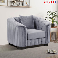 EBELLO Velvet Accent Chair Single Tufted Sofa Couch Chair Modern Sofa Set with Thick Padded Seat Cushion for Living Room, Bedroom, or Small Space, Gray