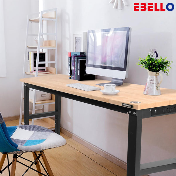 EBELLO Height adjustable work table with power outlet, suitable for office, home, workshop, garage