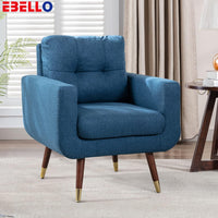 EBELLO Accent Chair for Living Room, Mid Century Reading Arm Chair with Golden Metal Legs, Tufted Comfy Side Chair for Living Room, Bedroom, Office (Blue)