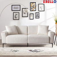 EBELLO 82 inch Modern Loveseat Sofa, Comfy Teddy Sofa with 2 Throw Pillows, Lambswool Fabric Couch with Metal Legs for Living Room, Bedroom, White