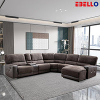 EBELLO Manual Sectional Sofa Set, Premium Fabric L-Shaped Reclining Sofa Set Corner Sectional Couch with Console and Cup Holders, Furniture Set for Living Room Home, Brown