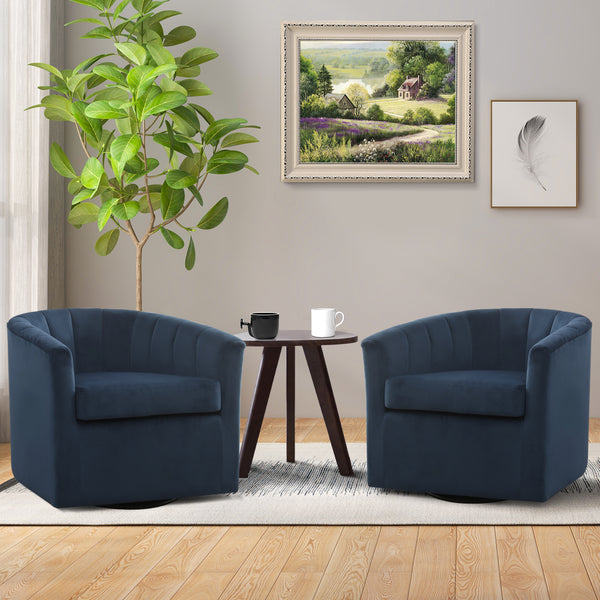 INZOY Swivel Barrel Chair Set of 2 Velvet Mordern Accent Chair, Swivel Round Chair with Detachable Cushion, Swivel Barrel Reading Chair Sherpa Chair for Living Room Bedroom Small Spaces, Blue
