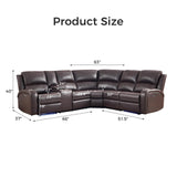 EBELLO Power Reclining Sectional Sofa with LED Light, Faux Leather Sectional Couch for Living Room, Modern Corner Furniture Sets with 2 Recliner Seats, Cup Holders, Storage Console, Brown