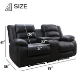 EBELLO Faux Leather Manual Loveseat Recliner, Reclining Sofa Chair with 2 Concealed Cup Holders, Hidden Storage, Overstuffed Armrest Couch Set for Living Room, Bedroom, Meeting Room, Black (Loveseat)