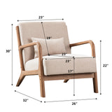 CANMOV Modern Accent Chair with Lumbar Pillow, Upholstered Mid-Century Accent Arm Chair with Thick Seat Cushion & Solid Wood Frame, Small Side Comfy Chair for Living Room, Bedroom, Balcony, Beige