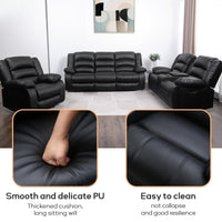 EBELLO Faux Leather Manual Recliner Sofa Set, Recliner Chair, Loveseat Reclining Sofa and 3 Seat Recliner Sofa, Couch Set for Living Room, Bedroom, Meeting Room, Black (Recliner+Loveseat+Sofa)