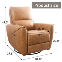 INZOY Power Recliner Swivel Glider, Electric Swivel Rocker Recliners with Lumbar Support, Leathaire Nursery Rocking Recliner Chair Reclining Sofa for Living Room, Brown
