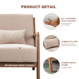 CANMOV Modern Accent Chair with Lumbar Pillow, Upholstered Mid-Century Accent Arm Chair with Thick Seat Cushion & Solid Wood Frame, Small Side Comfy Chair for Living Room, Bedroom, Balcony, Beige