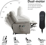 CANMOV Dual Motor Power Lift Recliner Chair for Elderly, 27" Extra-Wide Seat 450 lbs Weight Capacity Infinite Position Adjustment, with Heated Massage, Cup Holders and USB Port, Grey Fabric