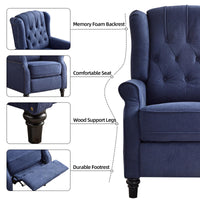 EBELLO Pushback Recliner Chair, Fabric Armchair Push Back Recliner with Rivet Decoration, Single Sofa Accent Chair for Living Room, Bedroom,Dark Blue