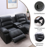 EBELLO Faux Leather Manual Loveseat Recliner, Reclining Sofa Chair with 2 Concealed Cup Holders, Hidden Storage, Overstuffed Armrest Couch Set for Living Room, Bedroom, Meeting Room, Black (Loveseat)