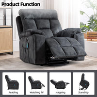 CANMOV Large Power Lift Recliner Chair with Massage and Heat for Elderly Big and Tall People, Overstuffed Wide Recliners with 2 Cup Holders, Side Pocket and USB Port, Gray