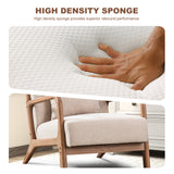 CANMOV Modern Accent Chair with Lumbar Pillow, Upholstered Mid-Century Accent Arm Chair with Thick Seat Cushion & Solid Wood Frame, Small Side Comfy Chair for Living Room, Bedroom, Balcony, Beige