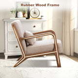 CANMOV Modern Accent Chair with Lumbar Pillow, Upholstered Mid-Century Accent Arm Chair with Thick Seat Cushion & Solid Wood Frame, Small Side Comfy Chair for Living Room, Bedroom, Balcony, Beige