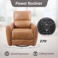INZOY Power Recliner Swivel Glider, Electric Swivel Rocker Recliners with Lumbar Support, Leathaire Nursery Rocking Recliner Chair Reclining Sofa for Living Room, Brown