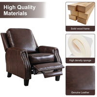 CANMOV Genuine Leather Recliner Chair, Classic and Traditional Push Back Recliner Chair with Solid Wood Legs, Adjustable Single Sofa with Nailhead Trim for Living Room, Bedroom, Brown