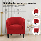 INZOY Modern Accent Chair with Ottoman, Upholstered Barrel Reading Chair with Foot Rest, Comfy Fabric Armchairs for Living Room Bedroom Small Spaces, Easy to Assemble (Red)