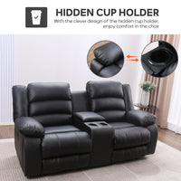 EBELLO Faux Leather Manual Loveseat Recliner, Reclining Sofa Chair with 2 Concealed Cup Holders, Hidden Storage, Overstuffed Armrest Couch Set for Living Room, Bedroom, Meeting Room, Black (Loveseat)