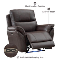 INZOY Electric Leather Recliner Chair with Ambient Lighting and USB Ports, Faux Leather Home Theater Seating with Overstuffed Backrest, Power Recliner Chair Reclining Sofa for Living Room, Brown