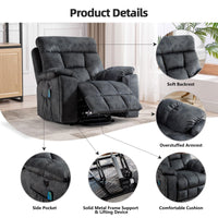 CANMOV Large Power Lift Recliner Chair with Massage and Heat for Elderly Big and Tall People, Overstuffed Wide Recliners with 2 Cup Holders, Side Pocket and USB Port, Gray