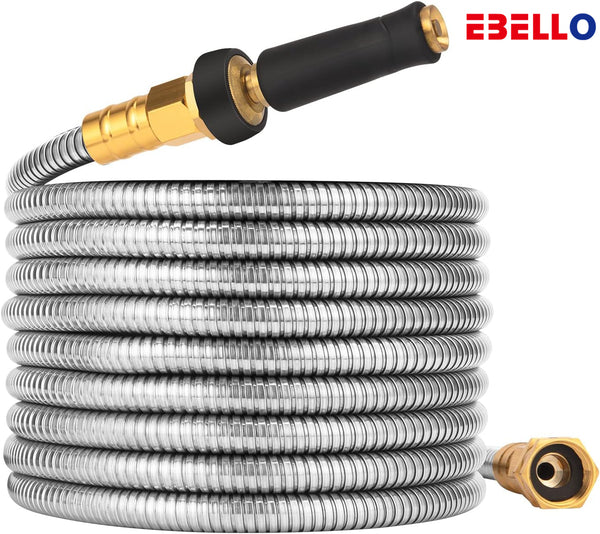 EBELLO Metal hose Stainless steel water hose Flexible heavy duty garden hose collapsible and kinkless hose