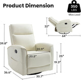 CANMOV Rocker Recliner Chair,360°Swivel Nursery Glider Recliner,Manual Recliner Sofa with Padded Armrest and Backrest,Leather Recliner for Small Spaces,Living Room,Bedroom (White)
