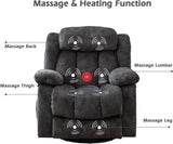 CANMOV Massage Swivel Rocker Recliner Chair with Heat and Vibration, 360 Degree Swivel Manual Recliners Antiskid Fabric Single Sofa Heavy Duty Reclining Chair for Living Room, Grey