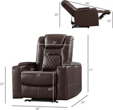 CANMOV Electric Power Recliner Chair with USB Ports and Cup Holders, Breathable Leather Home Theater Seating with Hidden Arm Storage (Red Brown)