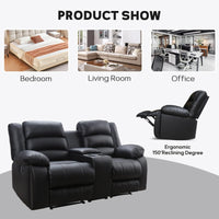 EBELLO Faux Leather Manual Loveseat Recliner, Reclining Sofa Chair with 2 Concealed Cup Holders, Hidden Storage, Overstuffed Armrest Couch Set for Living Room, Bedroom, Meeting Room, Black (Loveseat)