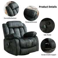 CANMOV Massage Rocker Recliner with Heat and Vibration, 360 Degree Swivel Manual Antiskid Fabric Single Sofa Heavy Duty Reclining Chair for Living Room,Grey Green