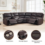 EBELLO Power Reclining Sectional Sofa with LED Light, Faux Leather Sectional Couch for Living Room, Modern Corner Furniture Sets with 2 Recliner Seats, Cup Holders, Storage Console, Brown