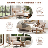 CANMOV Modern Accent Chair with Lumbar Pillow, Upholstered Mid-Century Accent Arm Chair with Thick Seat Cushion & Solid Wood Frame, Small Side Comfy Chair for Living Room, Bedroom, Balcony, Beige