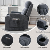 CANMOV Manual Recliner Chair with Massage and Heat,Soft Fabric Recliner Chair with Overstuffed Arm and Back, Manual Reclining Single Sofa with 2 Cup Holders, Side Pocket for Living Room,Dark Grey