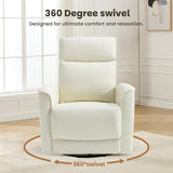 CANMOV Rocker Recliner Chair,360°Swivel Nursery Glider Recliner,Manual Recliner Sofa with Padded Armrest and Backrest,Leather Recliner for Small Spaces,Living Room,Bedroom (White)