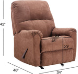 CANMOV Rocker Recliner Chair for Adults,Manual Recliner Chair with Overstuffed Backrest and Armrests, Soft Fabric Manual Rocking Reclining Sofa for Living Room,Brown