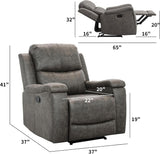 CANMOV Leather Recliner Chair, Classic and Traditional Manual Recliner Chair with Overstuffed Arms and Back, Manual Single Sofa with Concealed Cup Holders,Grey